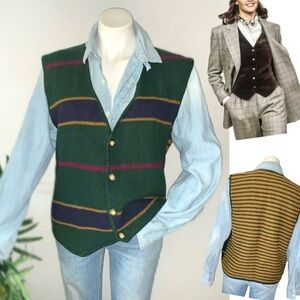 v i n t a g e :: Preppy Colorblock Wool Knit Vest Buttoned